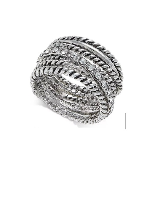 I.N.C. International Concepts Textured Pavé Crossover Ring. Size: 6 - Picture 6 of 7
